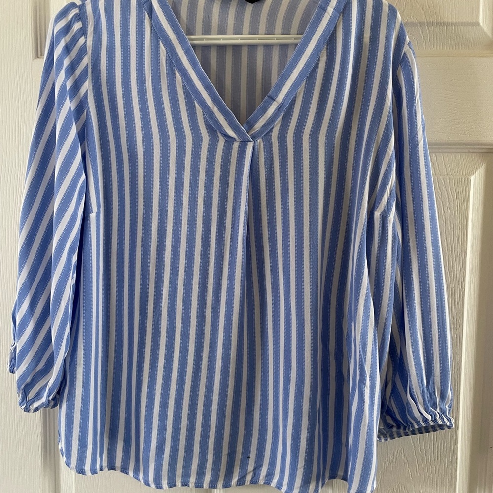 Dunnes Blue and White Striped Women's Top